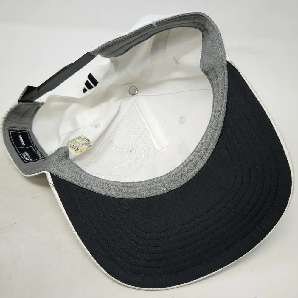 Adidas 5 Panel White Hat One Size Snapback BK Golf Performance Stripes Logo